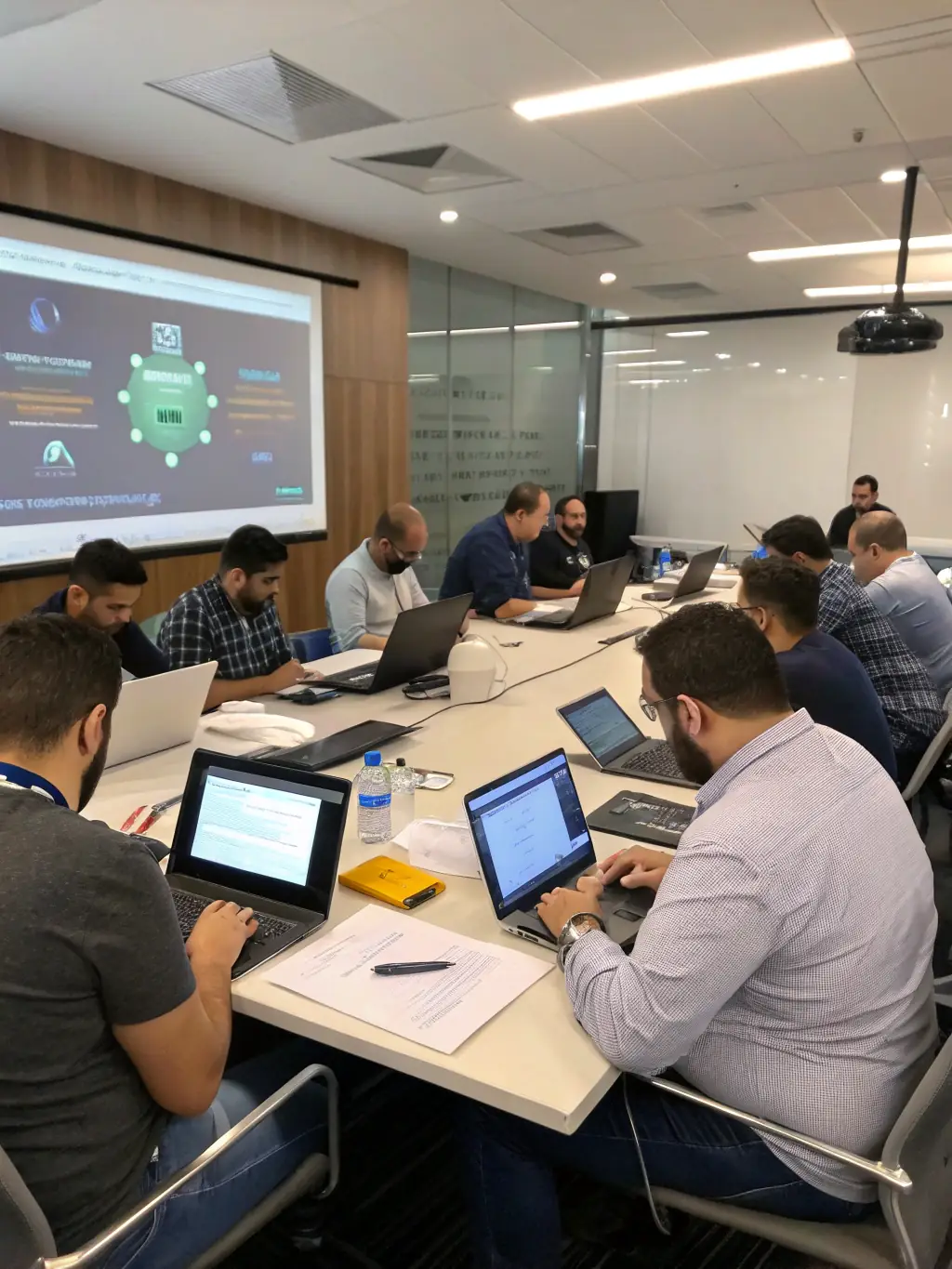A consultant leading a cybersecurity training session for employees, demonstrating best practices and raising awareness about potential threats.